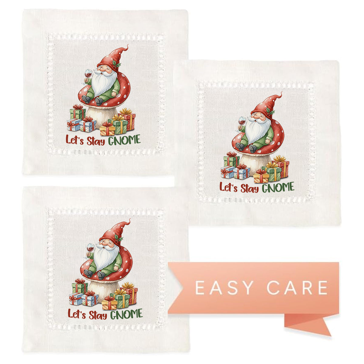 Let's Stay Gnome Hemstitch Napkins