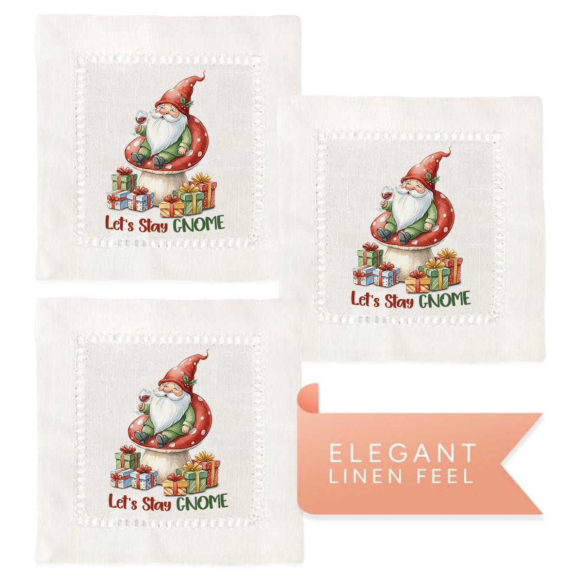 Let's Stay Gnome Hemstitch Napkins