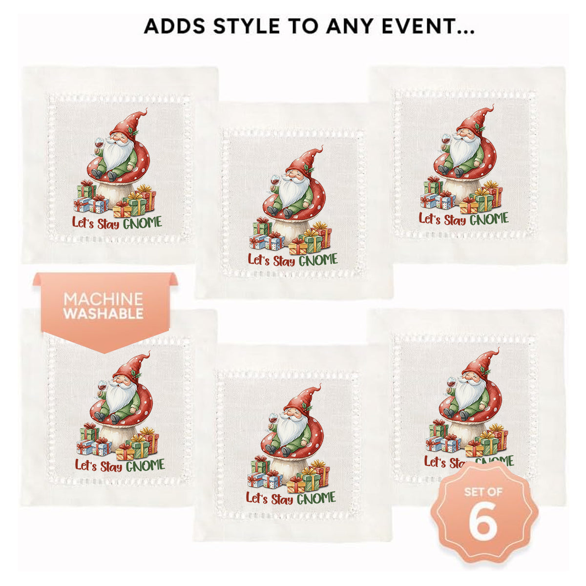 Let's Stay Gnome Hemstitch Napkins