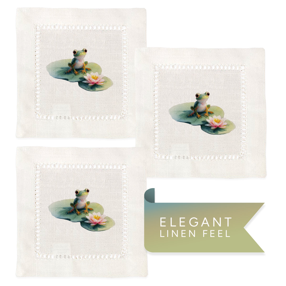 Lily Pad Frog Hemstitch Napkins