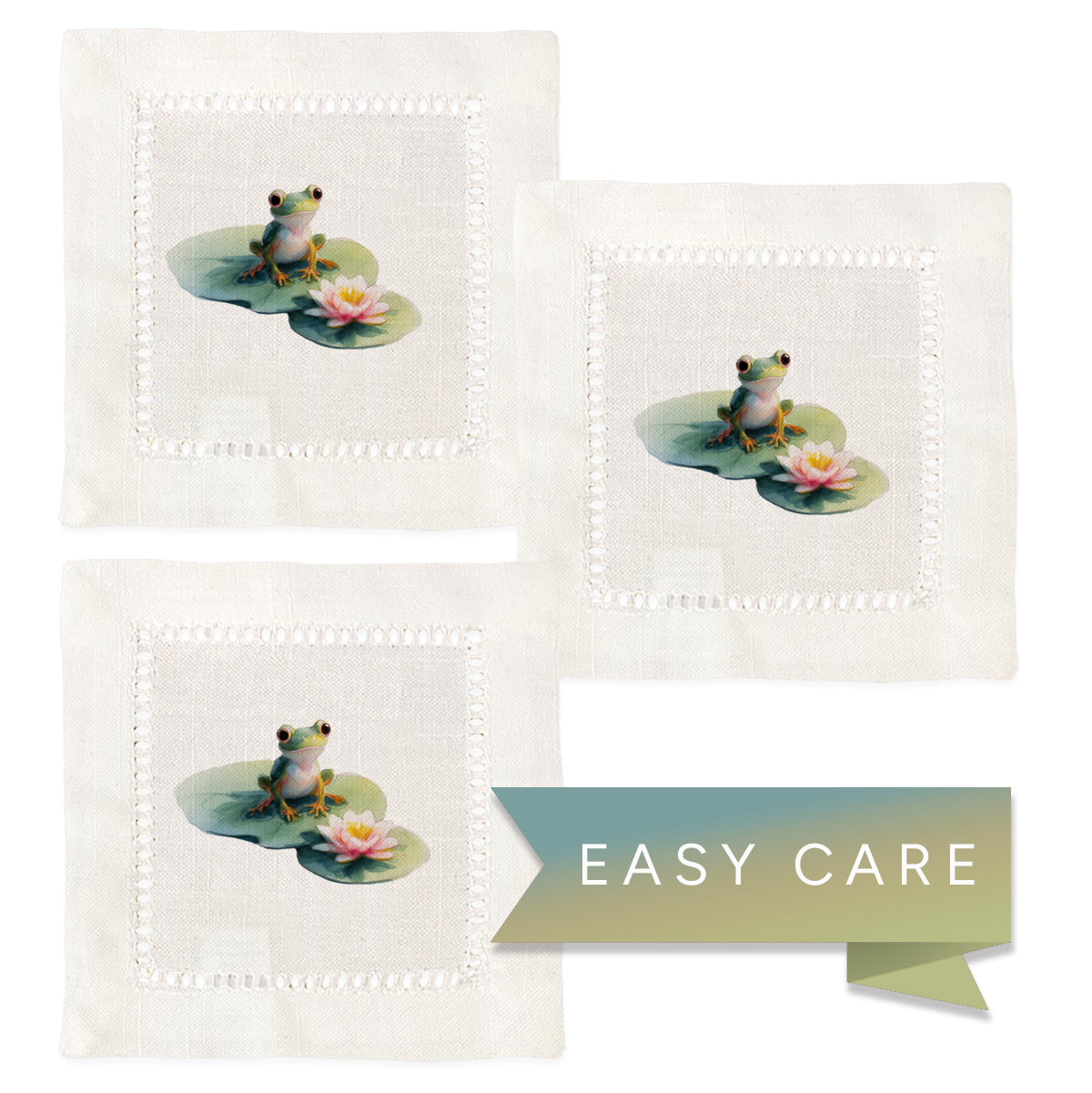 Lily Pad Frog Hemstitch Napkins