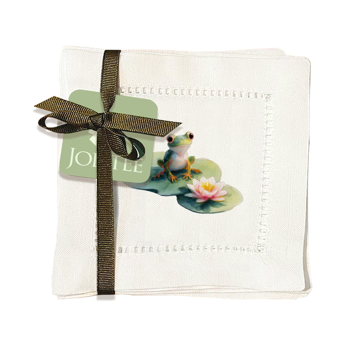 Lily Pad Frog Hemstitch Napkins