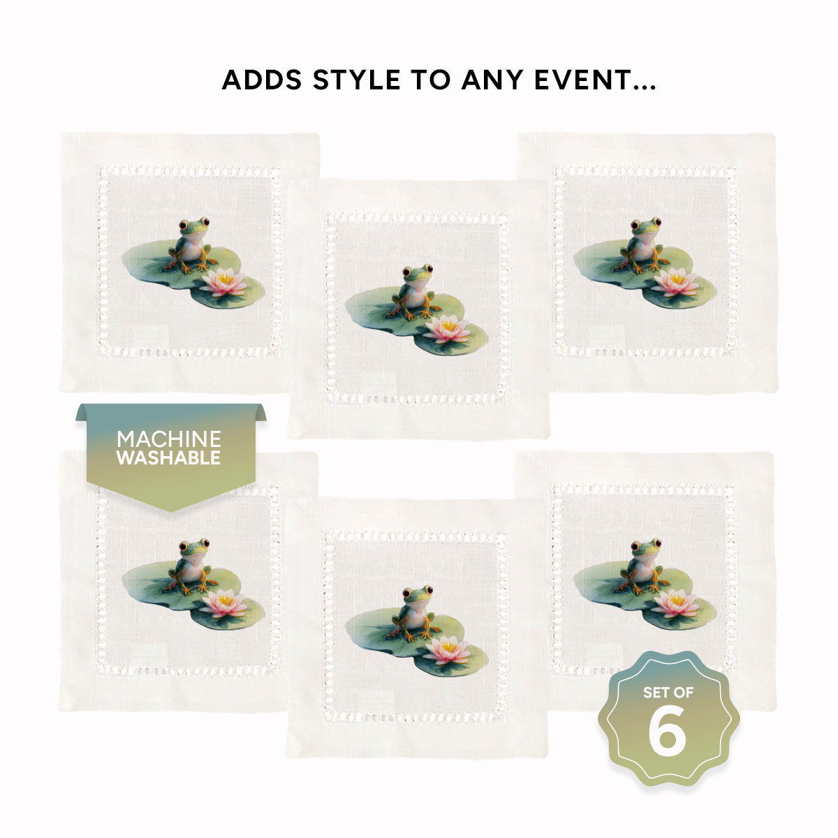 Lily Pad Frog Hemstitch Napkins