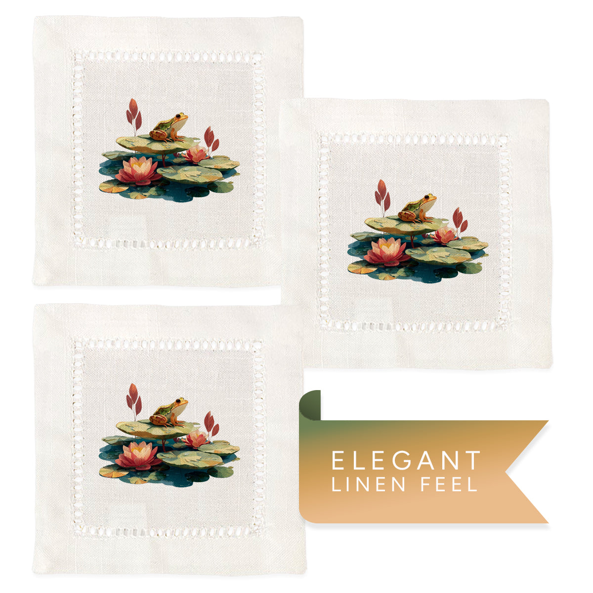 Lotus Frog Hemstitch Napkins