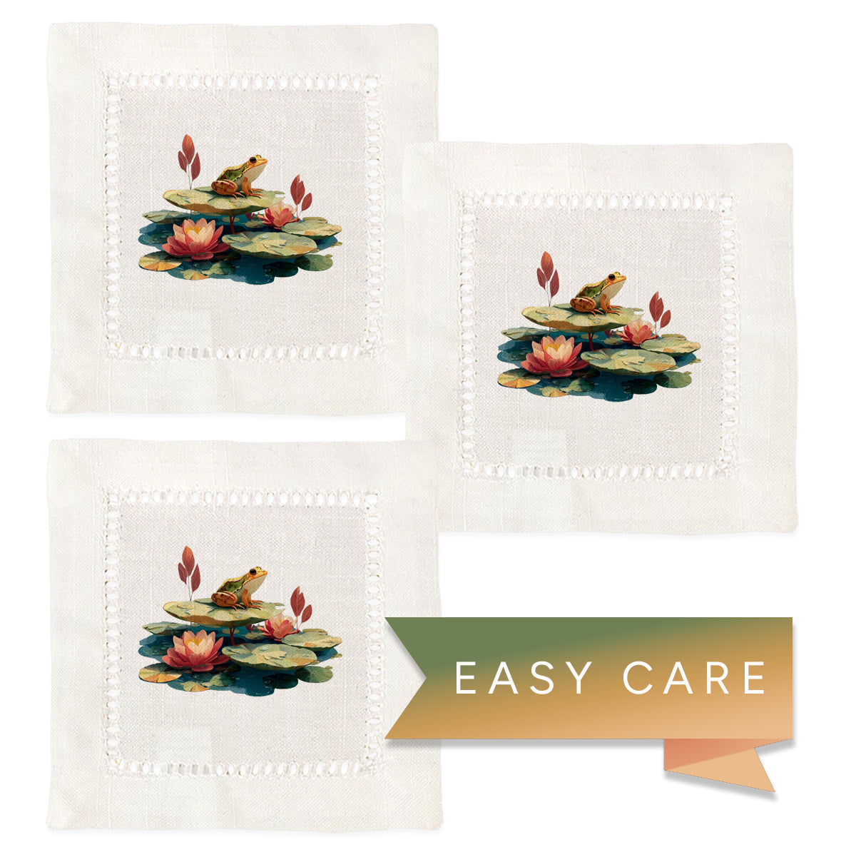 Lotus Frog Hemstitch Napkins