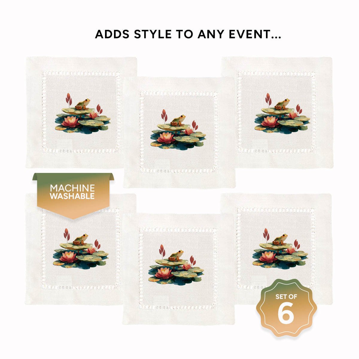 Lotus Frog Hemstitch Napkins