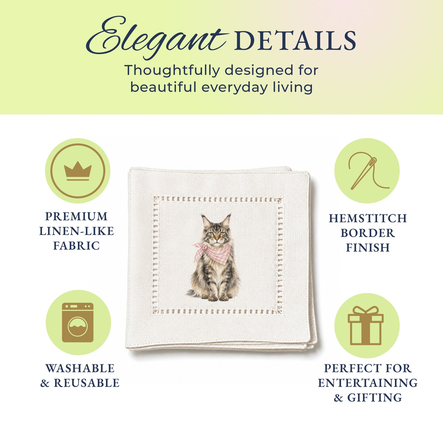 Pet Story Maine Coon Hemstitch Napkins