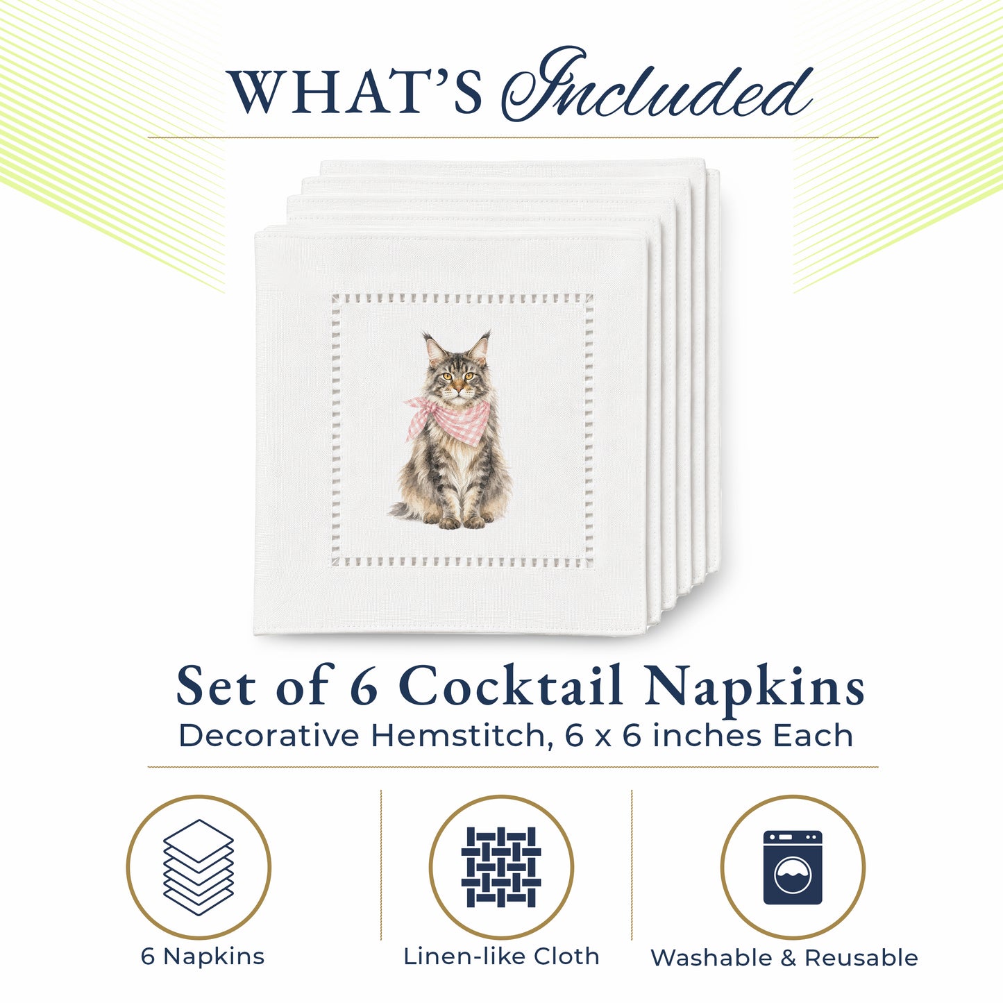 Pet Story Maine Coon Hemstitch Napkins