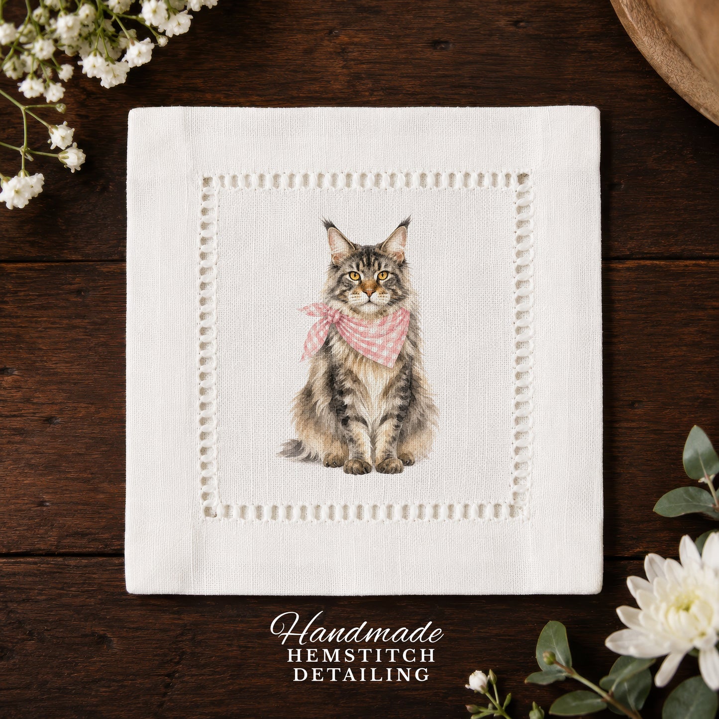 Pet Story Maine Coon Hemstitch Napkins