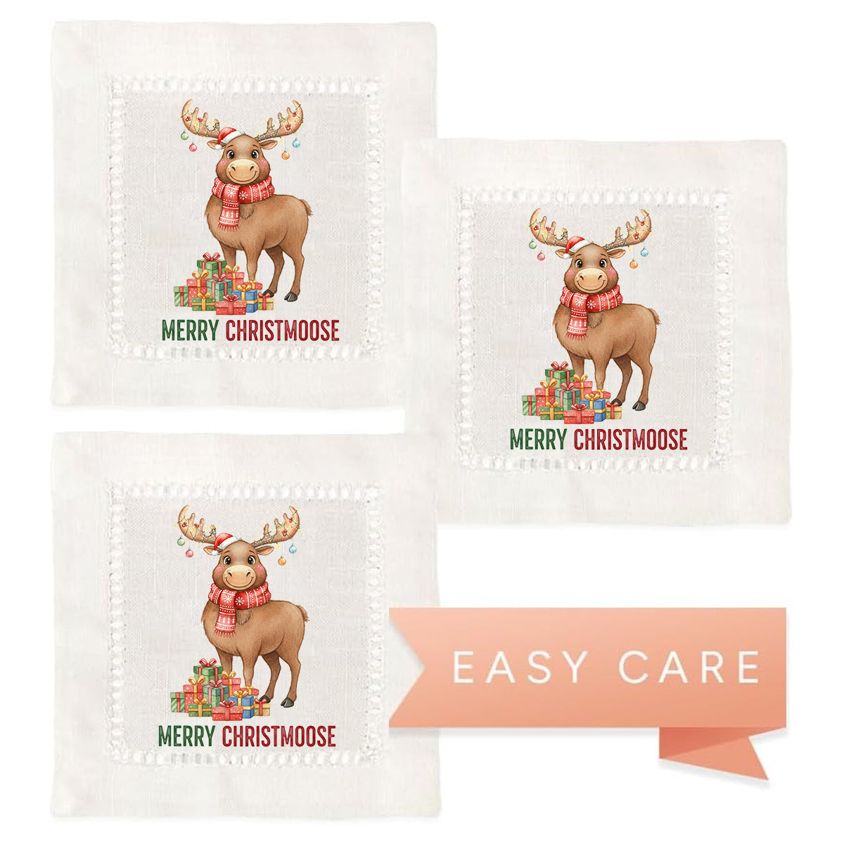 Merry Christmoose Hemstitch Napkins