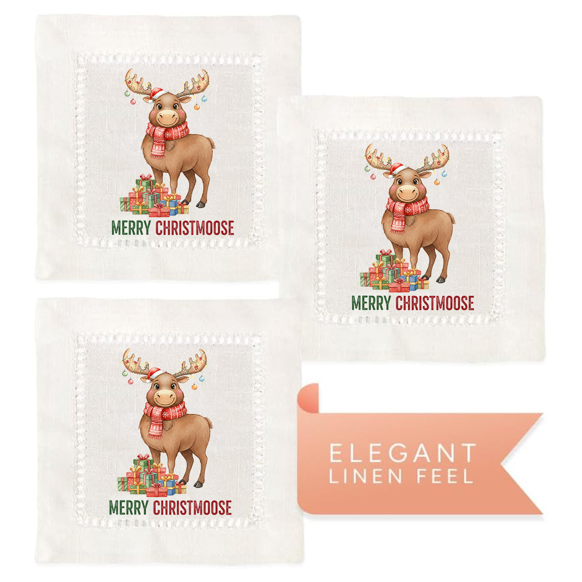Merry Christmoose Hemstitch Napkins