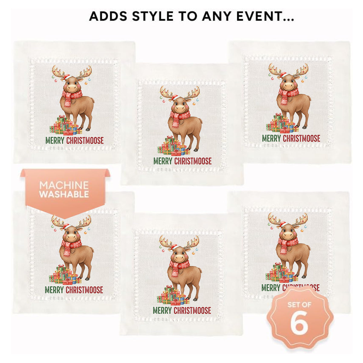 Merry Christmoose Hemstitch Napkins
