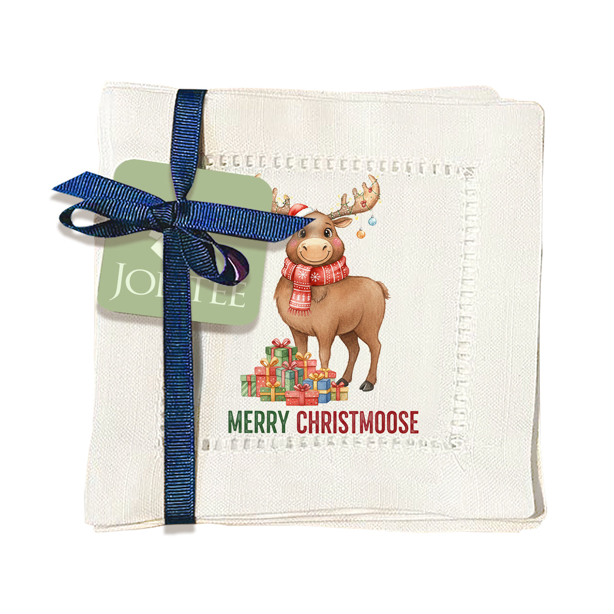 Merry Christmoose Hemstitch Napkins