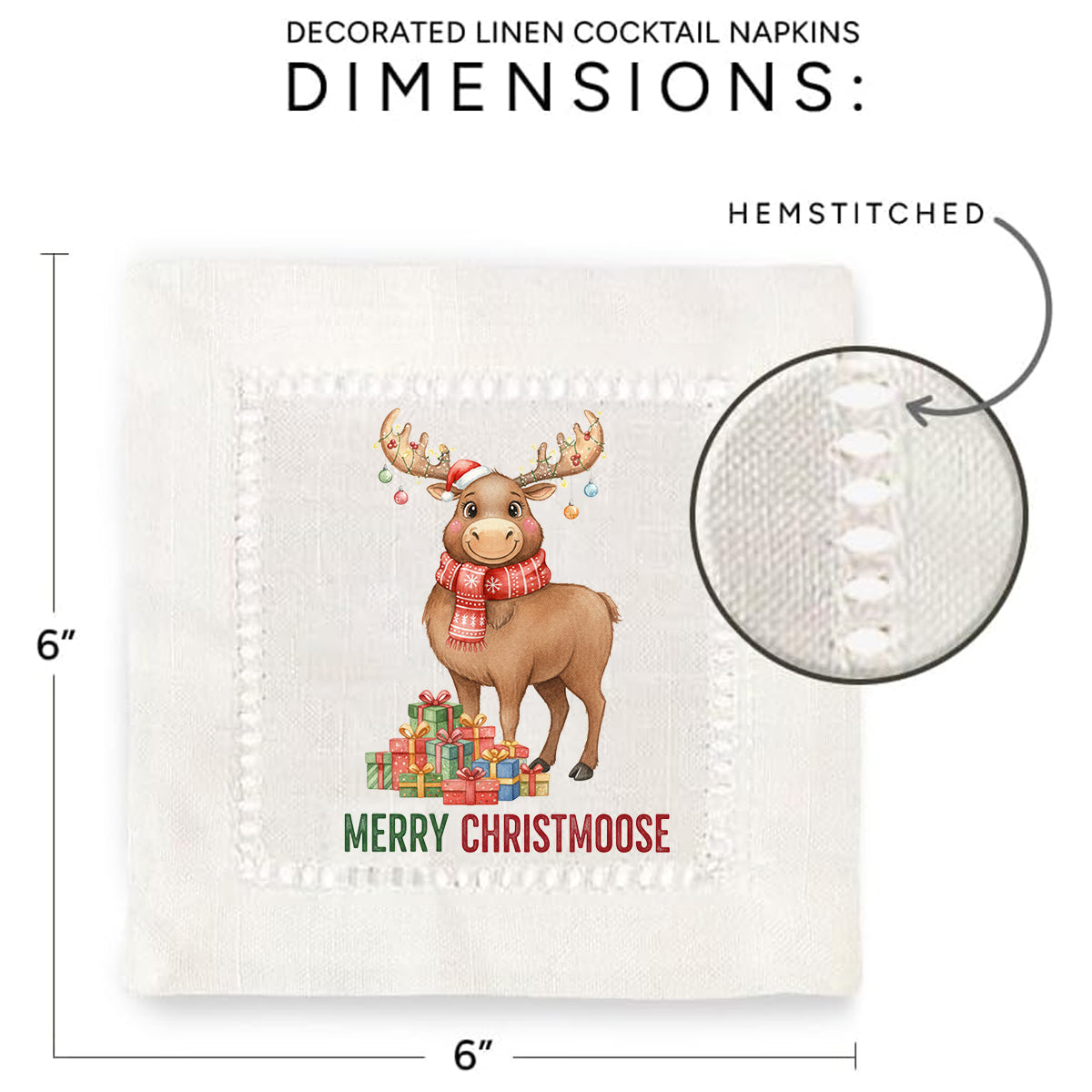 Merry Christmoose Hemstitch Napkins