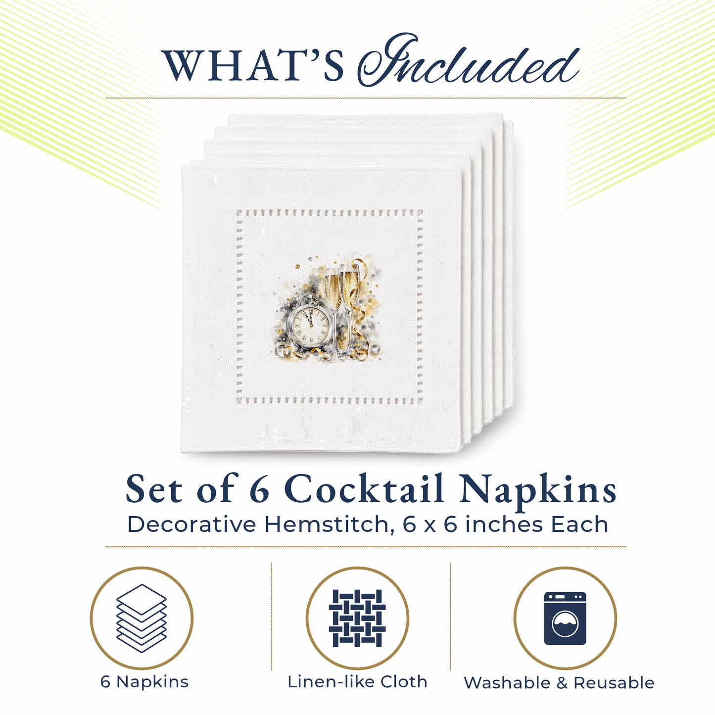 New Year Clock Hemstitch Napkins