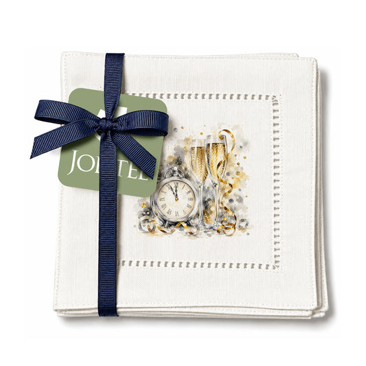 New Year Clock Hemstitch Napkins