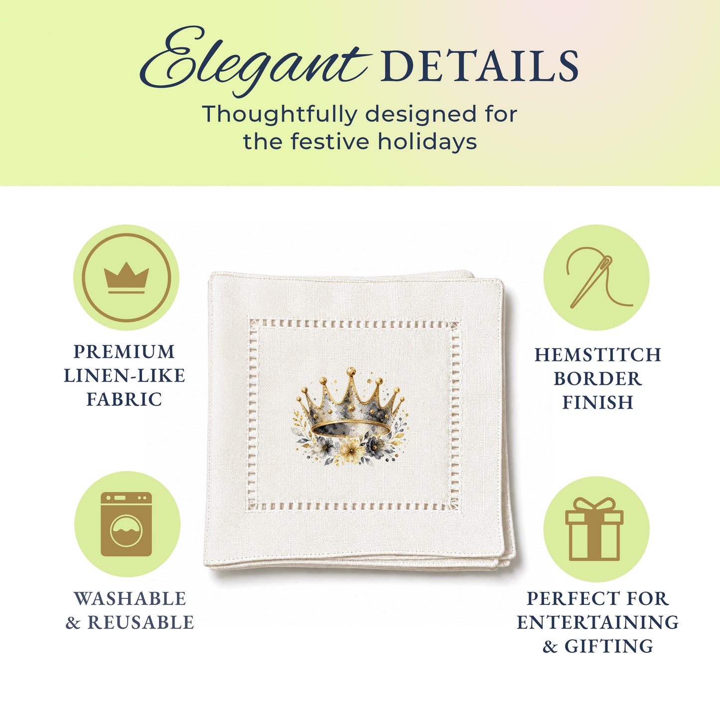 New Year Crown Hemstitch Napkins