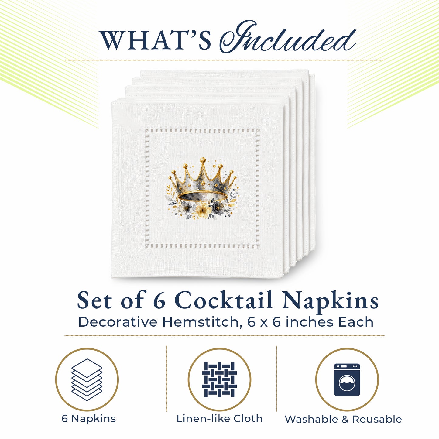 New Year Crown Hemstitch Napkins