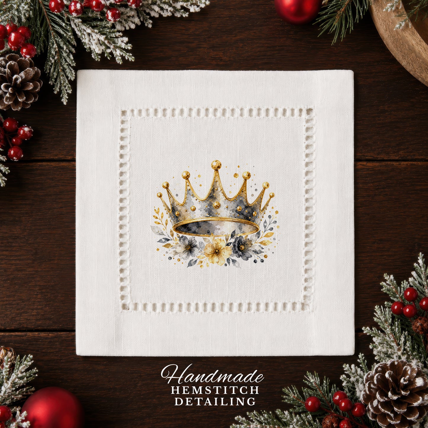 New Year Crown Hemstitch Napkins