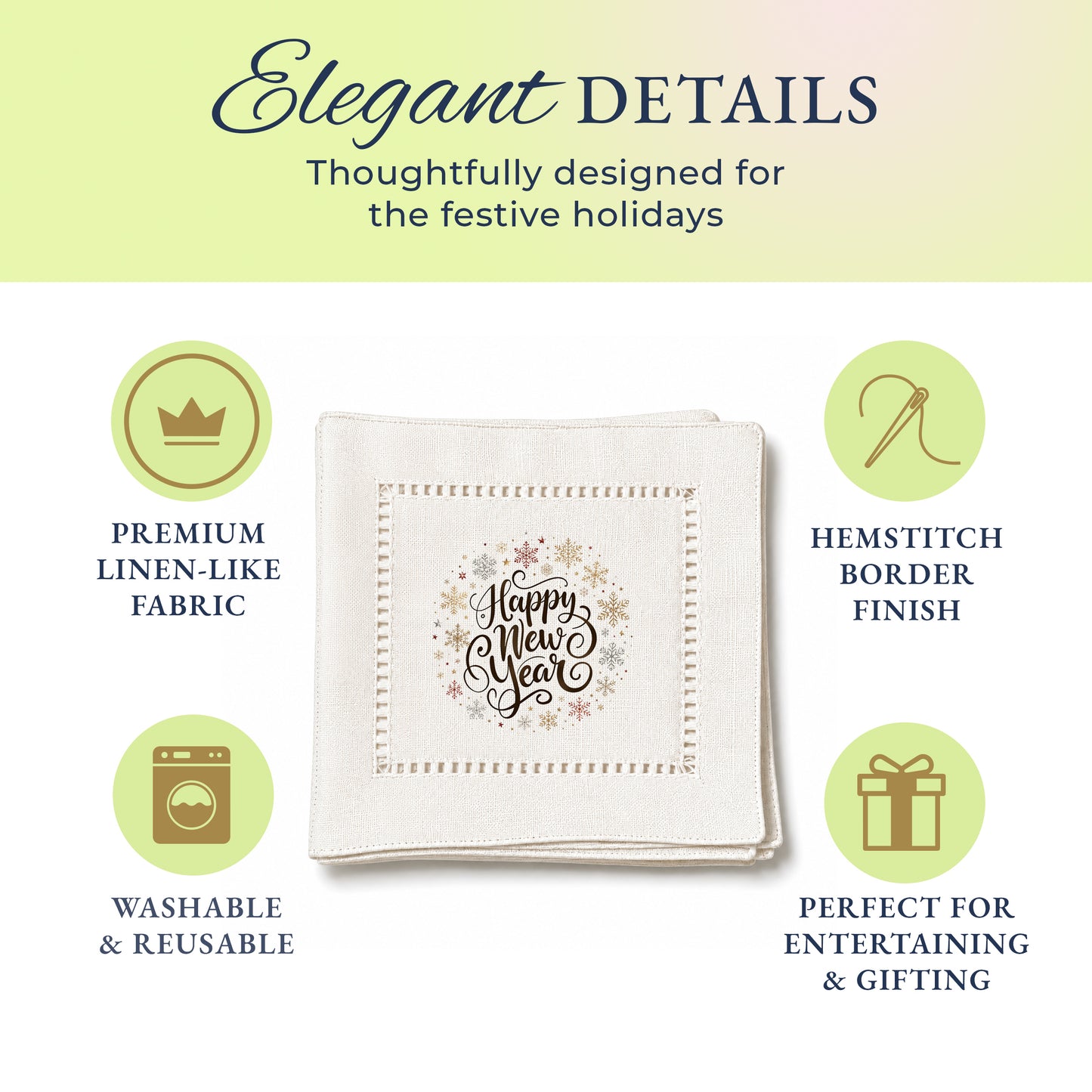 New Year Flakes Hemstitch Napkins