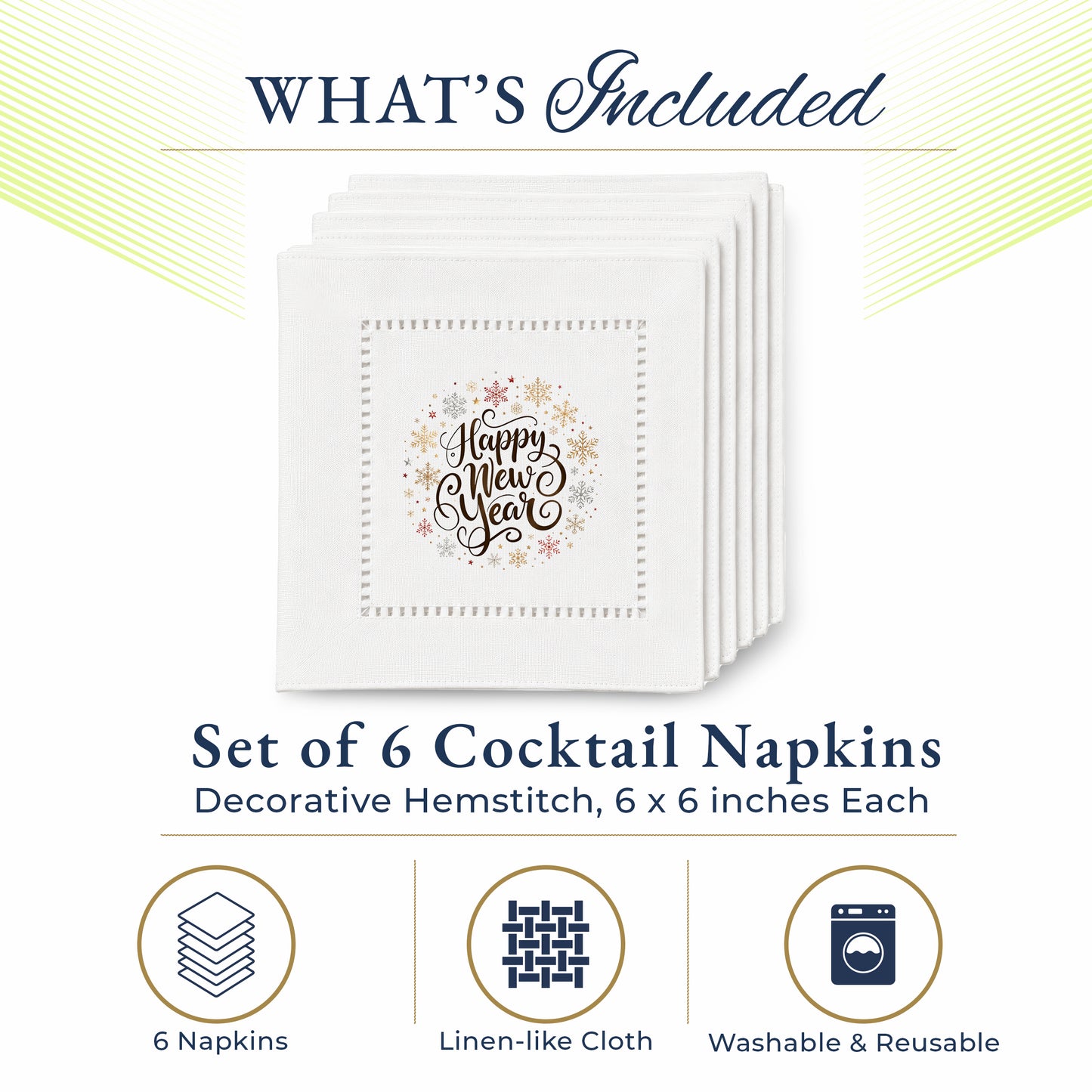 New Year Flakes Hemstitch Napkins