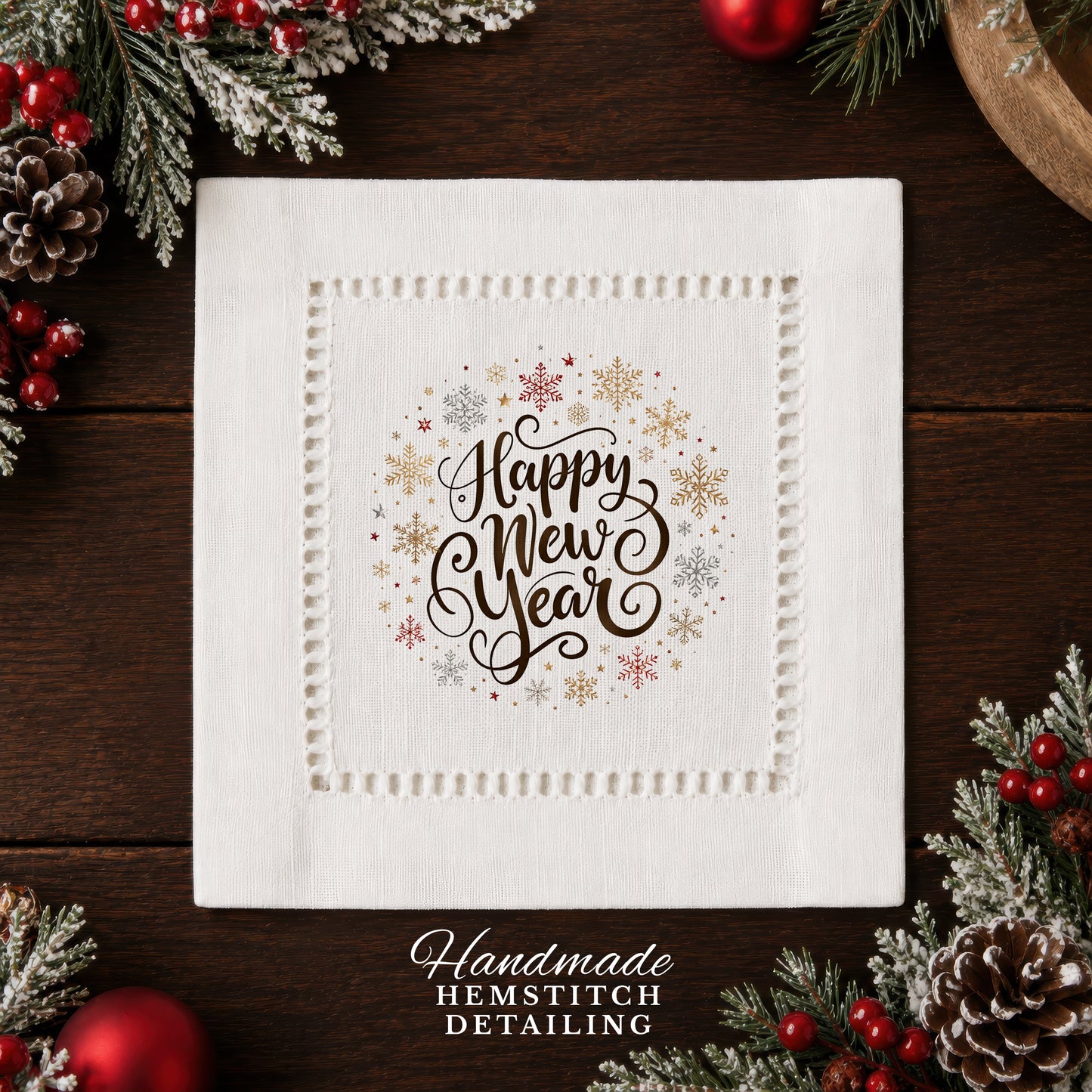 New Year Flakes Hemstitch Napkins
