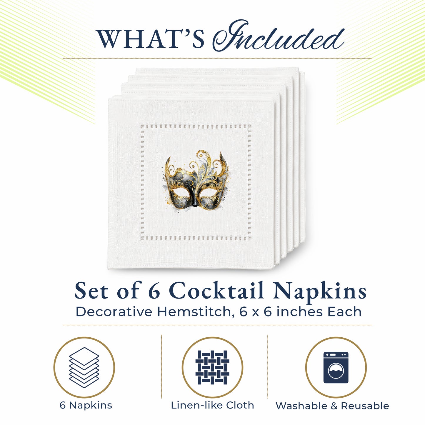 New Year Mask Hemstitch Napkins