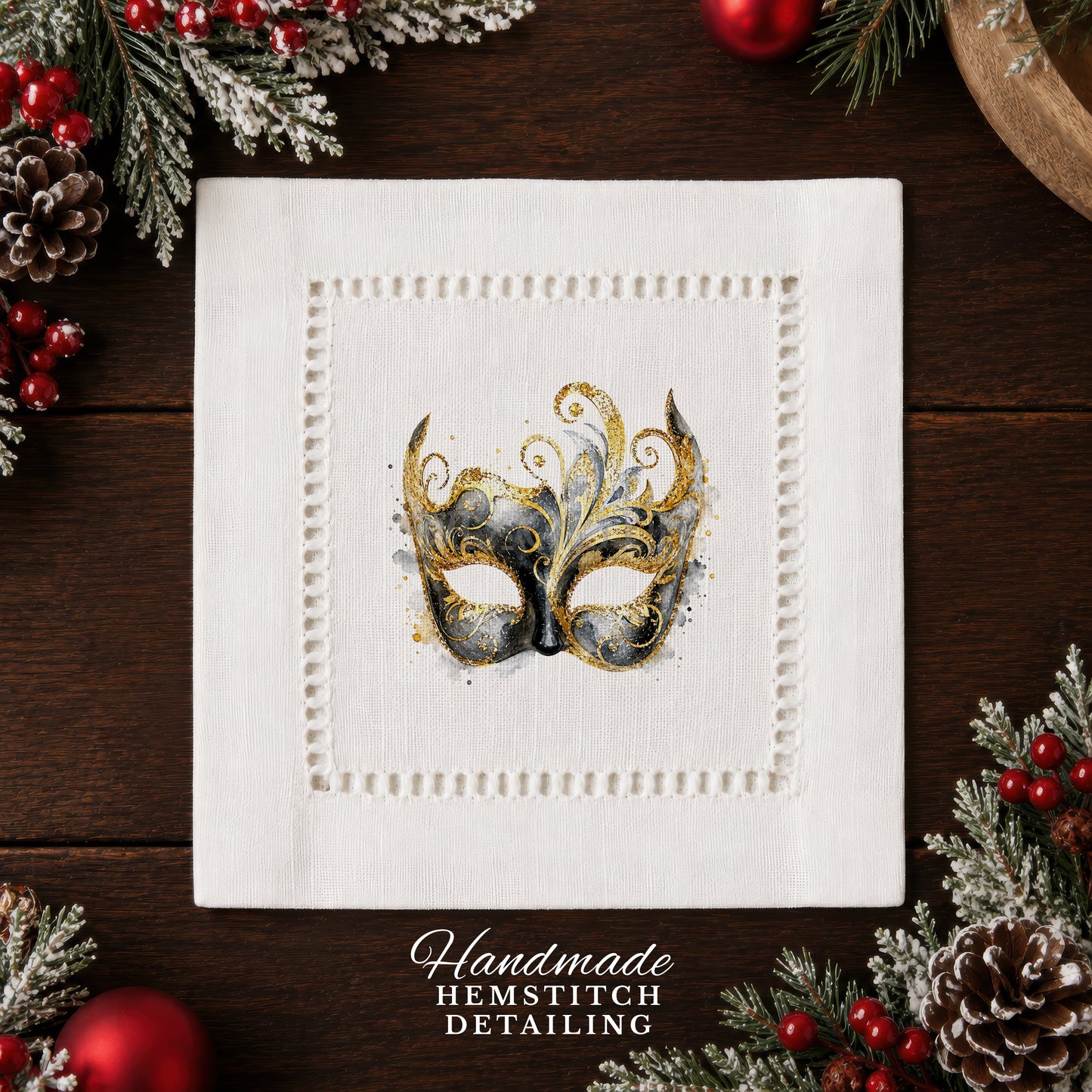 New Year Mask Hemstitch Napkins