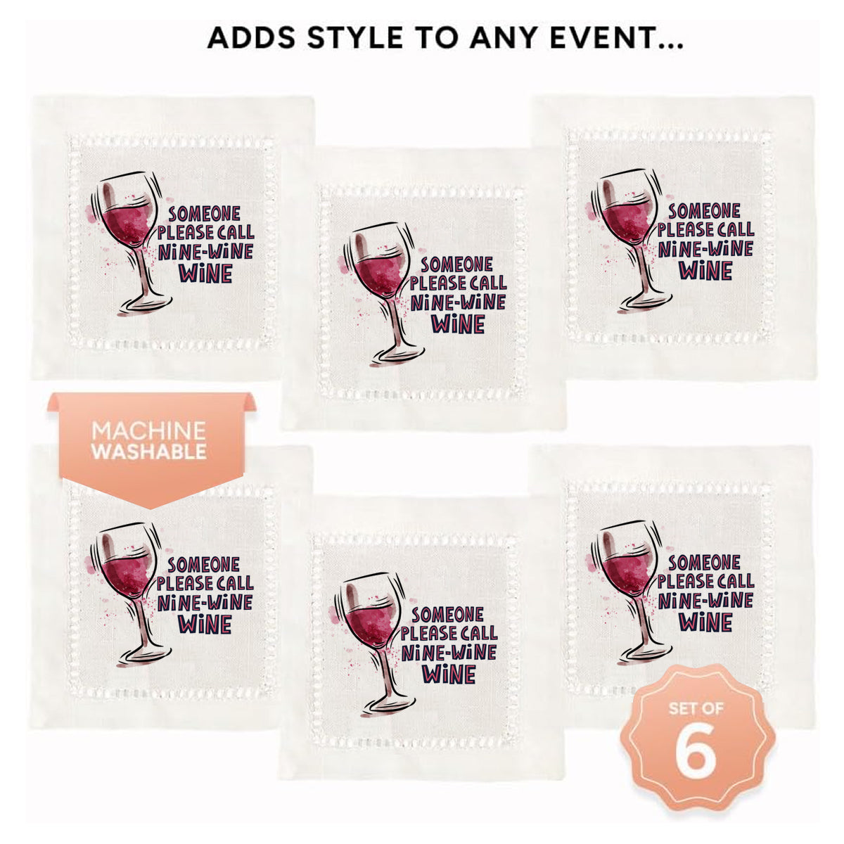 Nine Wine Wine Hemstitch Napkins