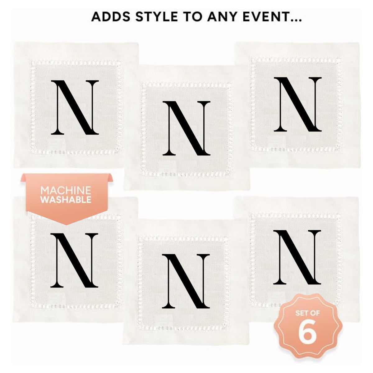 Monogram Serif - N Hemstitch Napkins