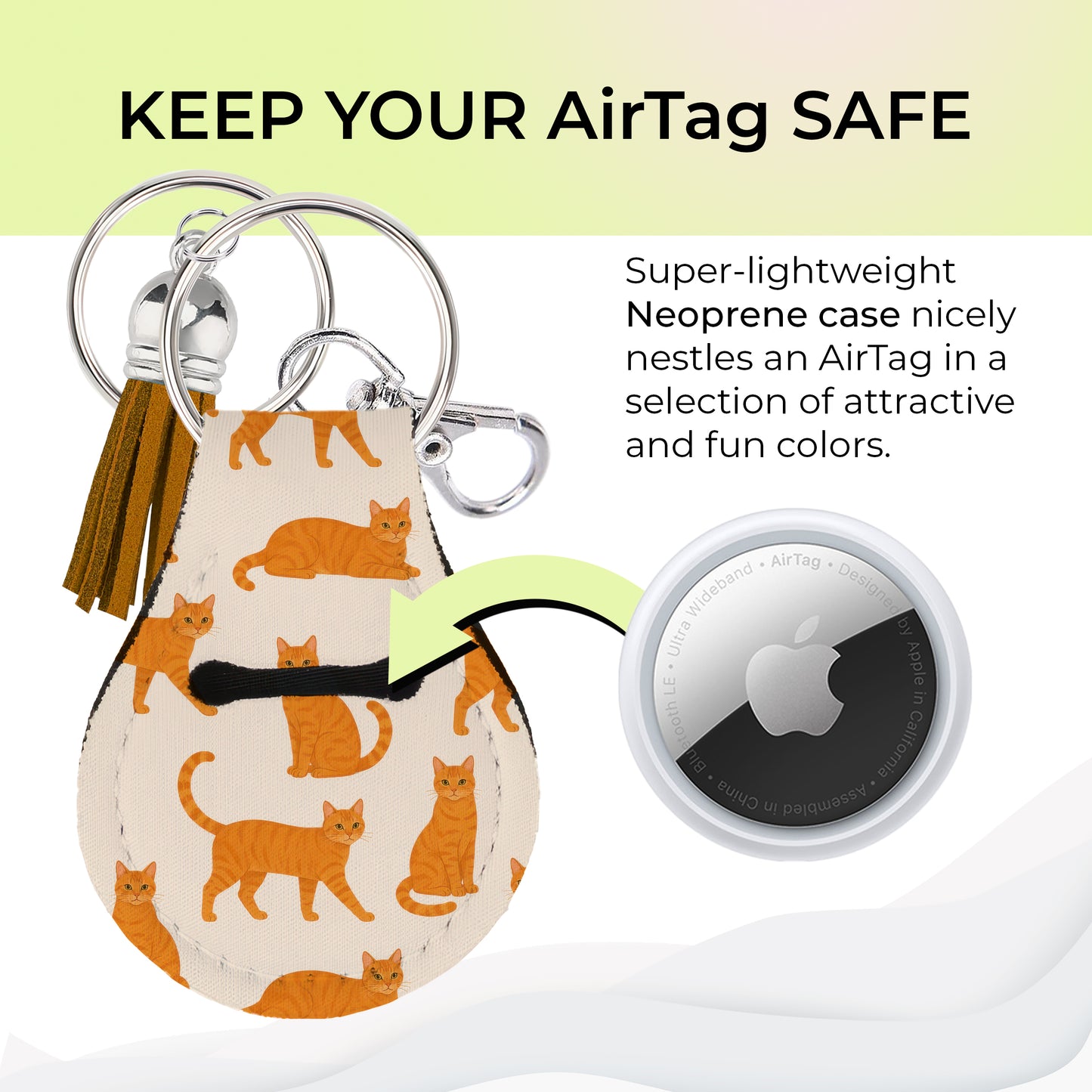 Jolitee Neoprene Case Compatible with Apple AirTag, Orange Cat
