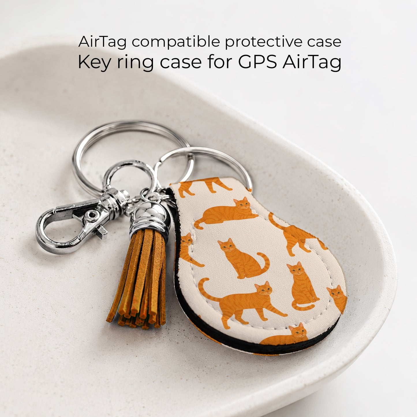 Jolitee Neoprene Case Compatible with Apple AirTag, Orange Cat