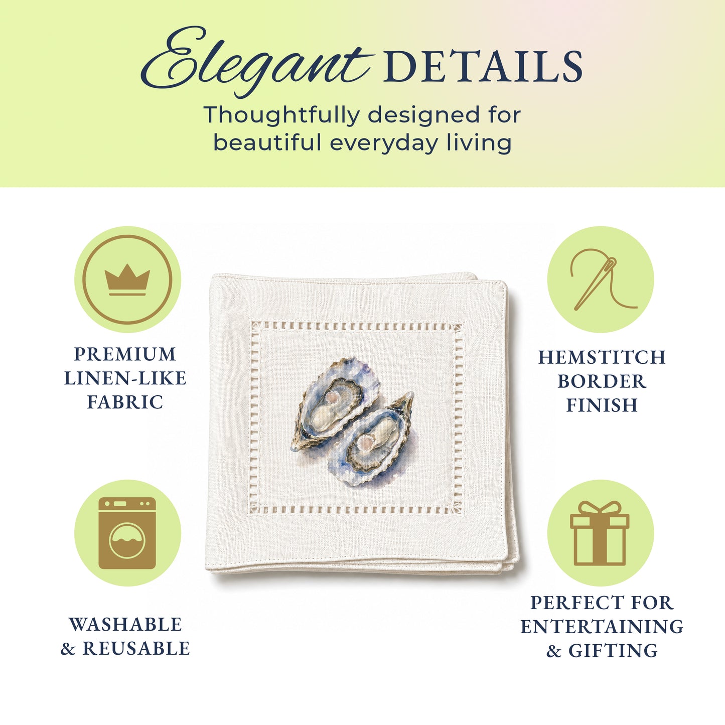 Oyster Pair Hemstitch Napkins