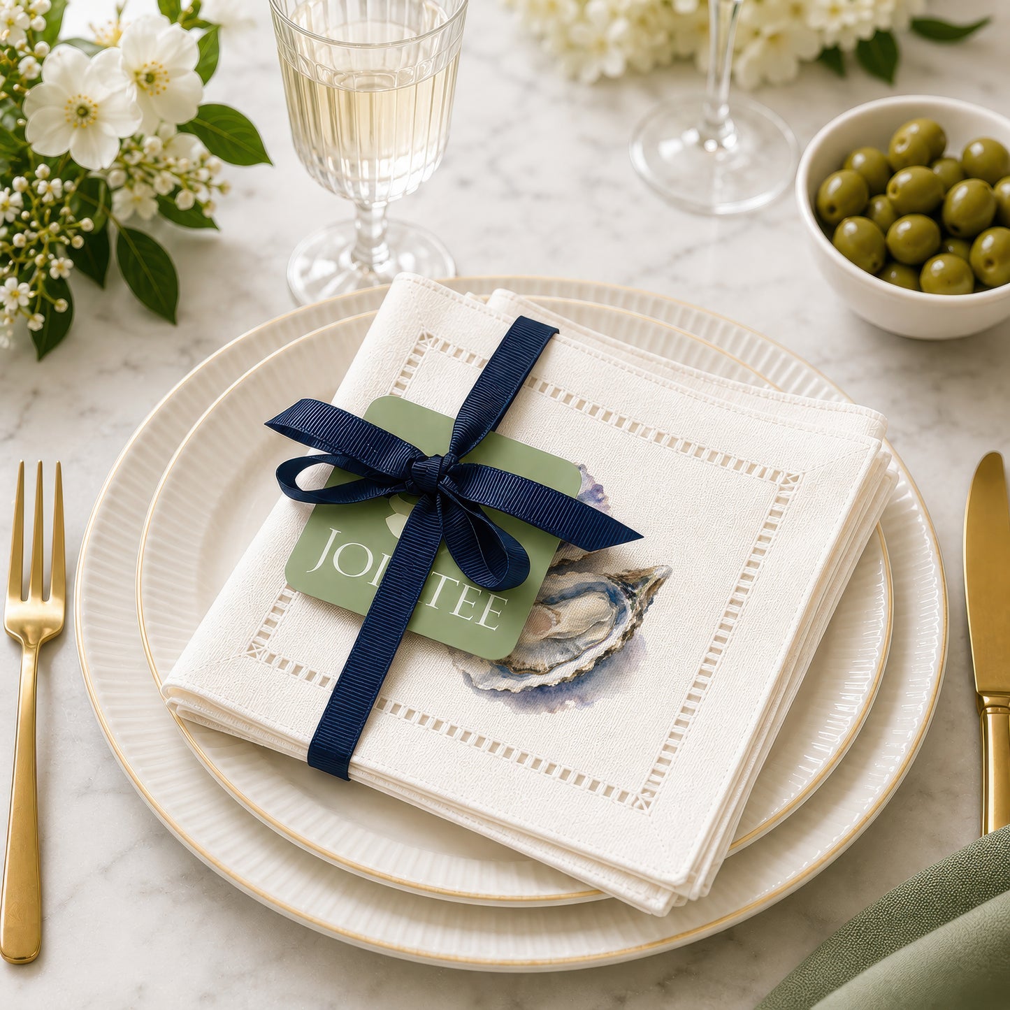 Oyster Pair Hemstitch Napkins
