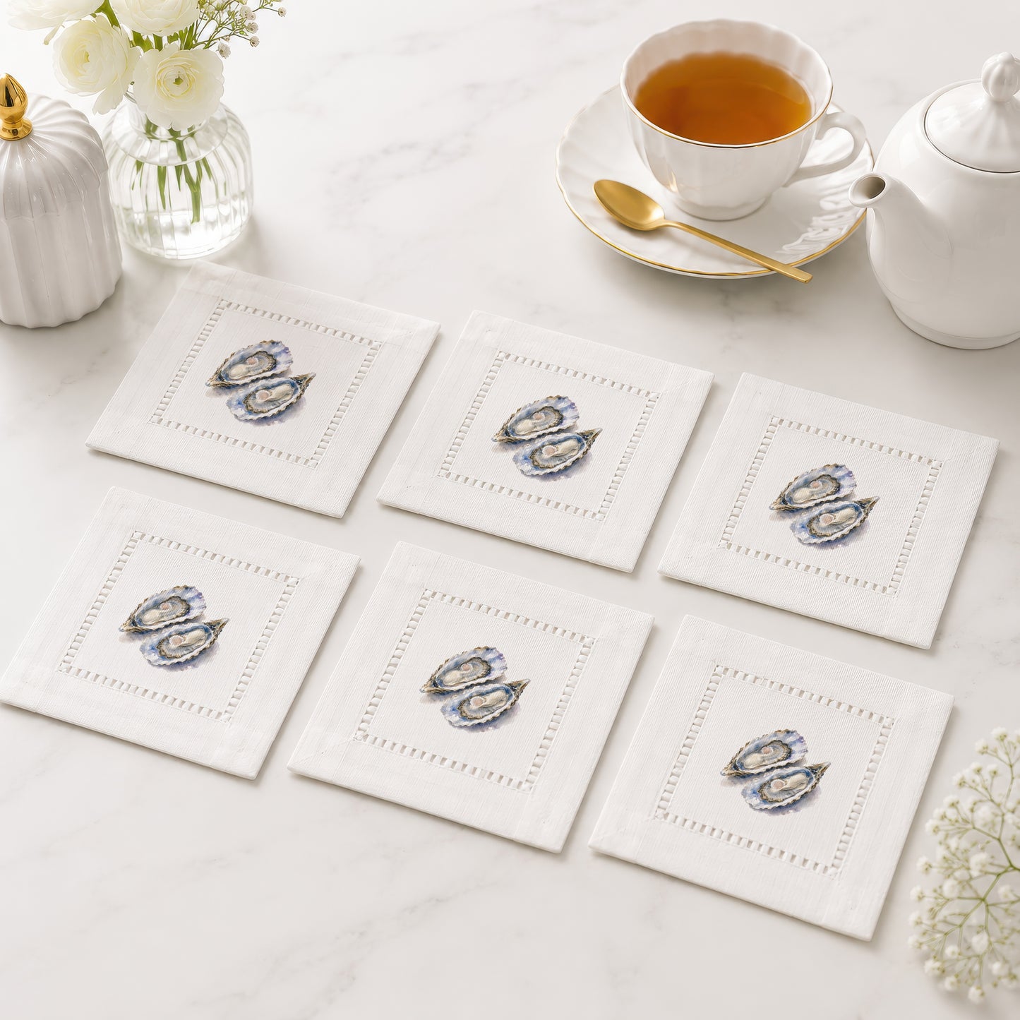 Oyster Pair Hemstitch Napkins