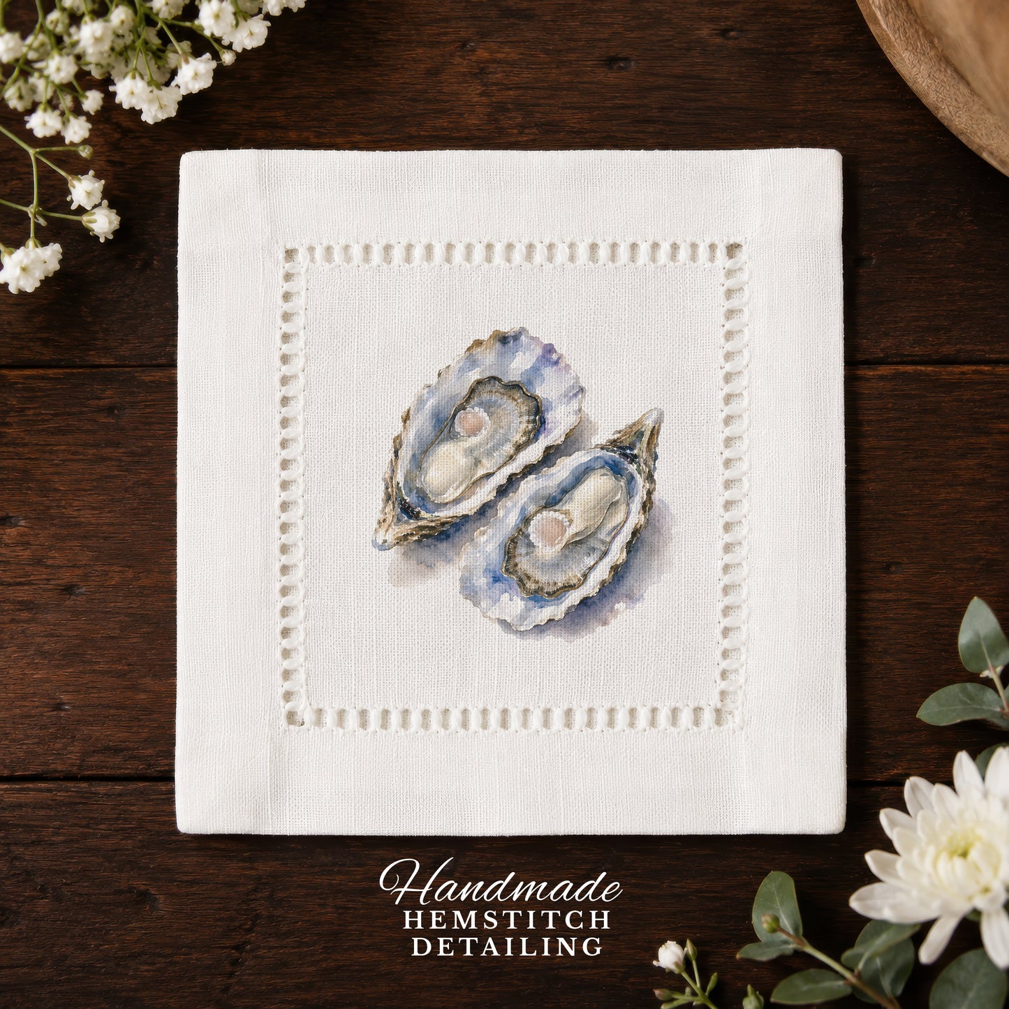 Oyster Pair Hemstitch Napkins