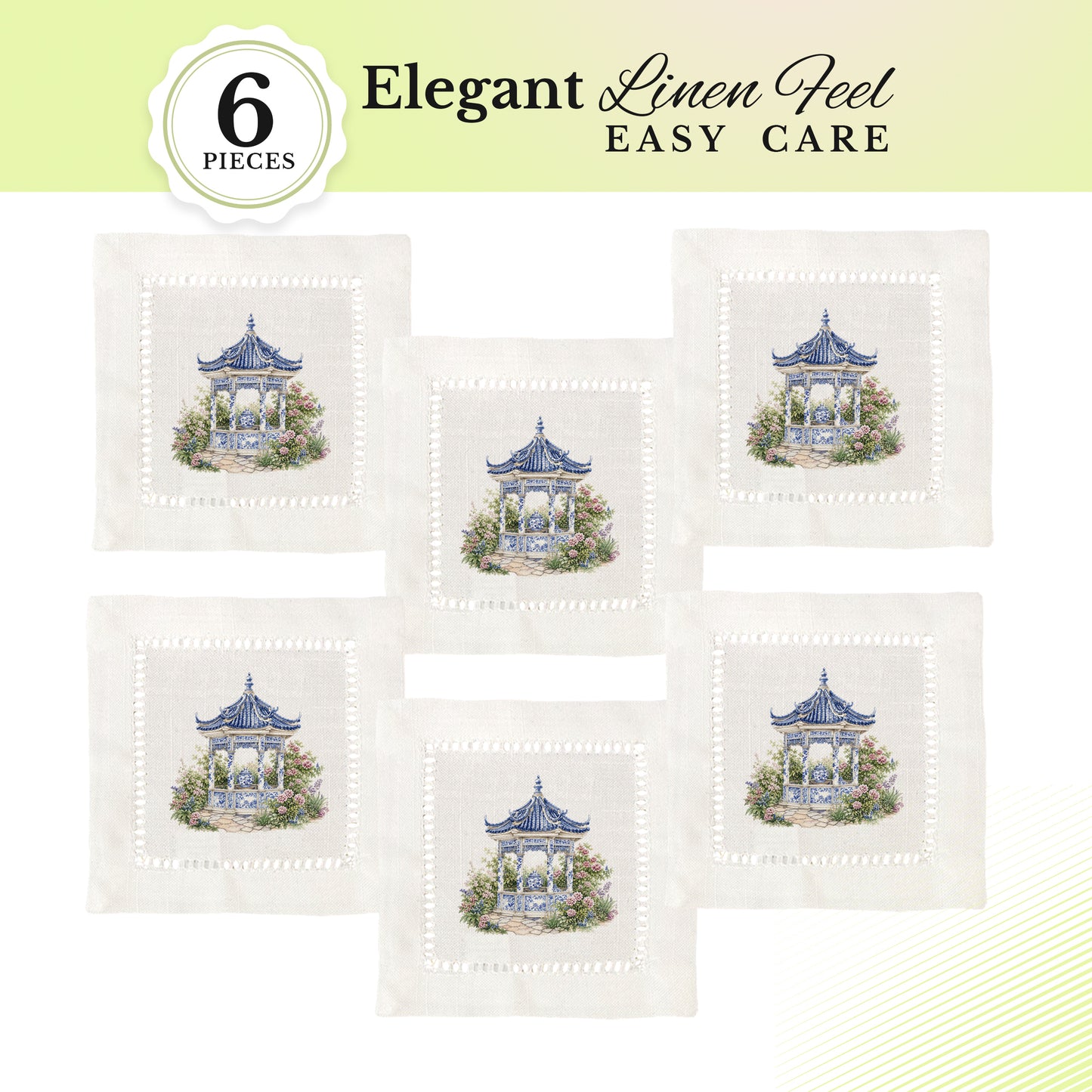 Chinoiserie Pagoda Garden Hemstitch Napkins