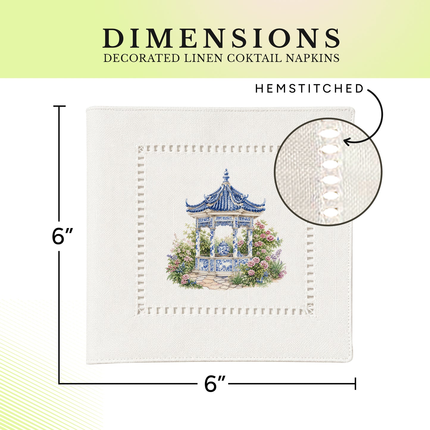 Chinoiserie Pagoda Garden Hemstitch Napkins