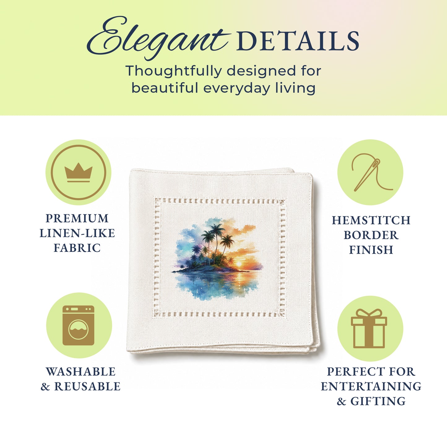 Palm Sunset Hemstitch Napkins