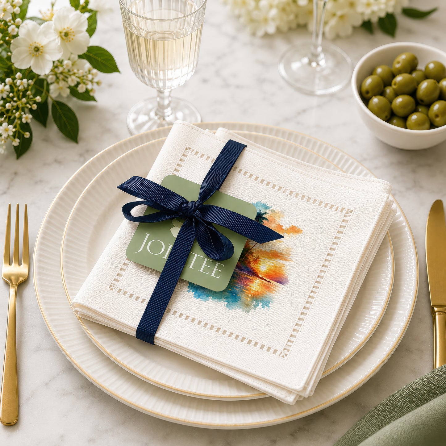 Palm Sunset Hemstitch Napkins