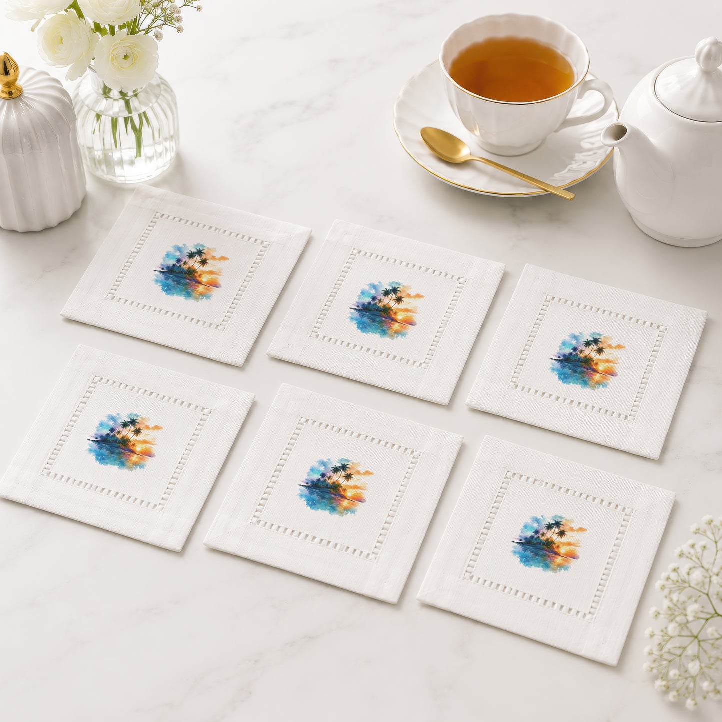 Palm Sunset Hemstitch Napkins