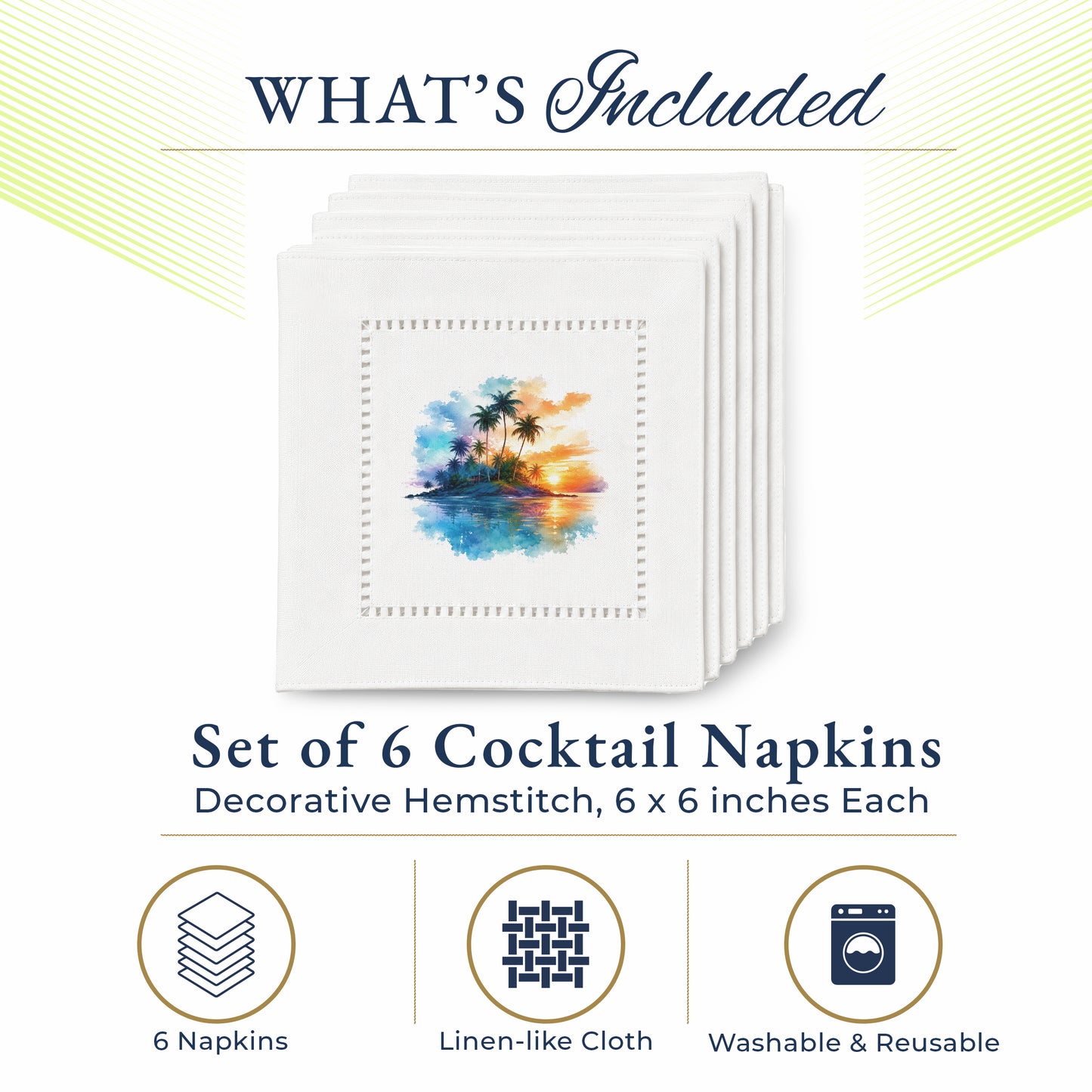 Palm Sunset Hemstitch Napkins