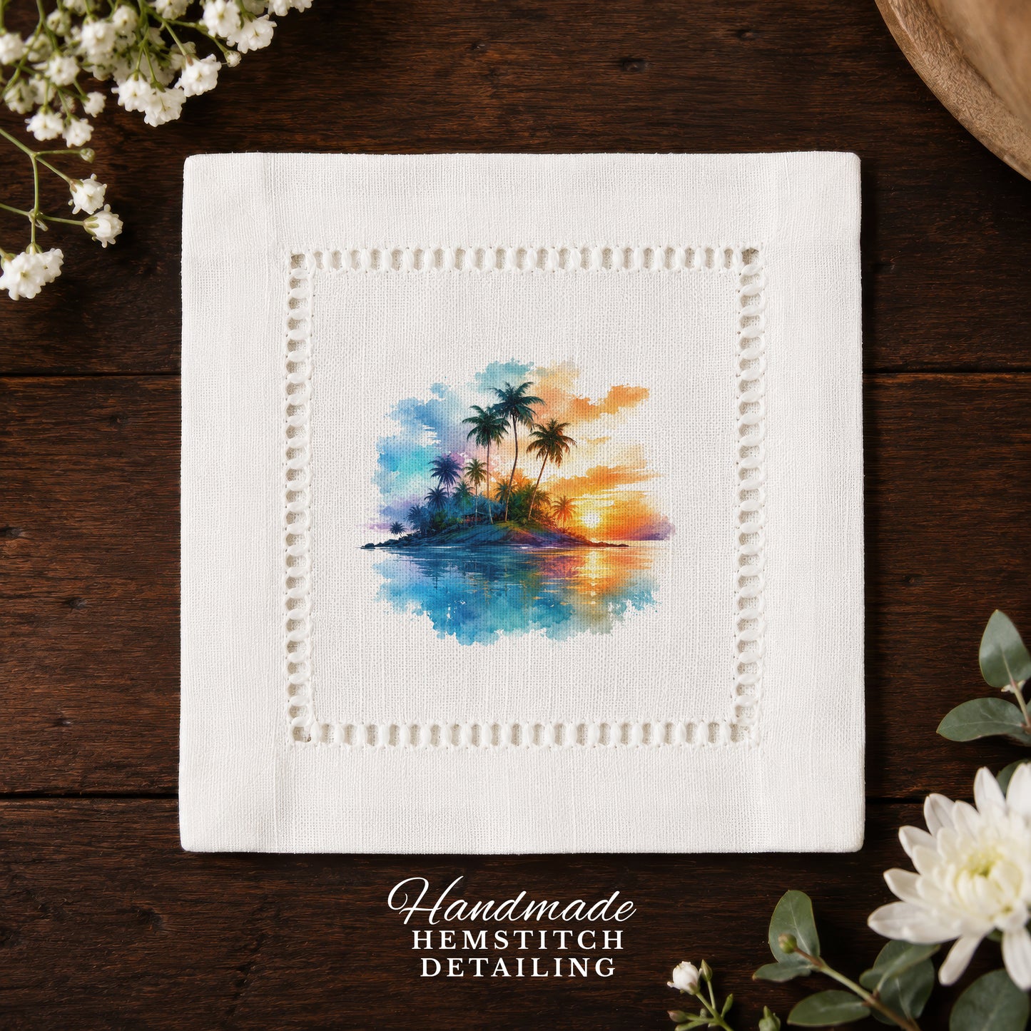Palm Sunset Hemstitch Napkins