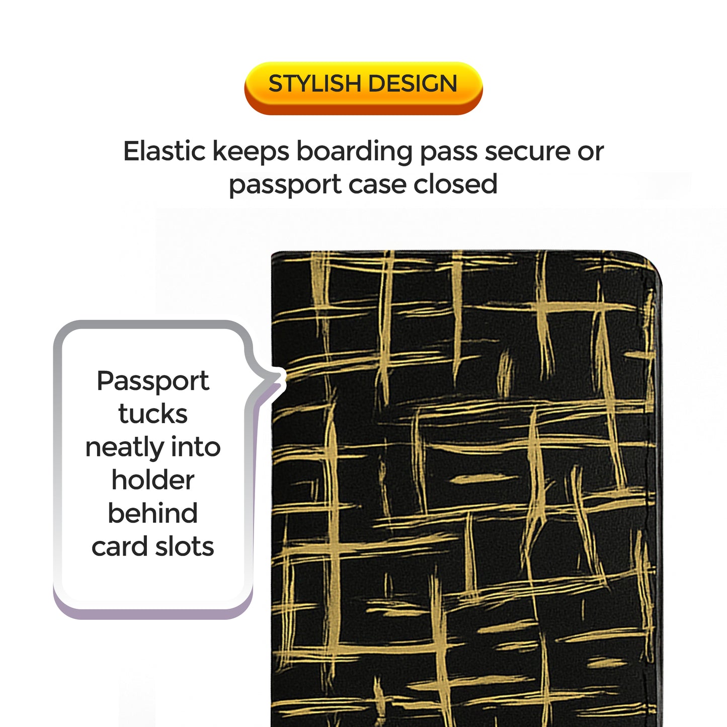 Jolitee Premium PU Vegan Leather Passport Holder, Black and Gold