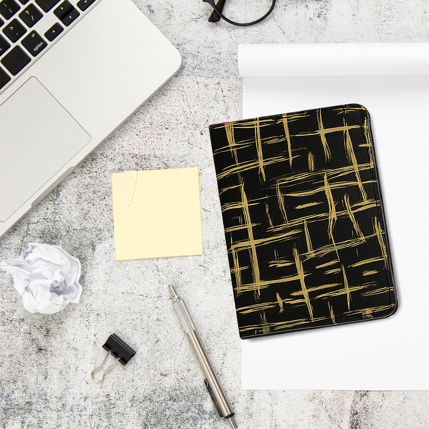 Jolitee Premium PU Vegan Leather Passport Holder, Black and Gold
