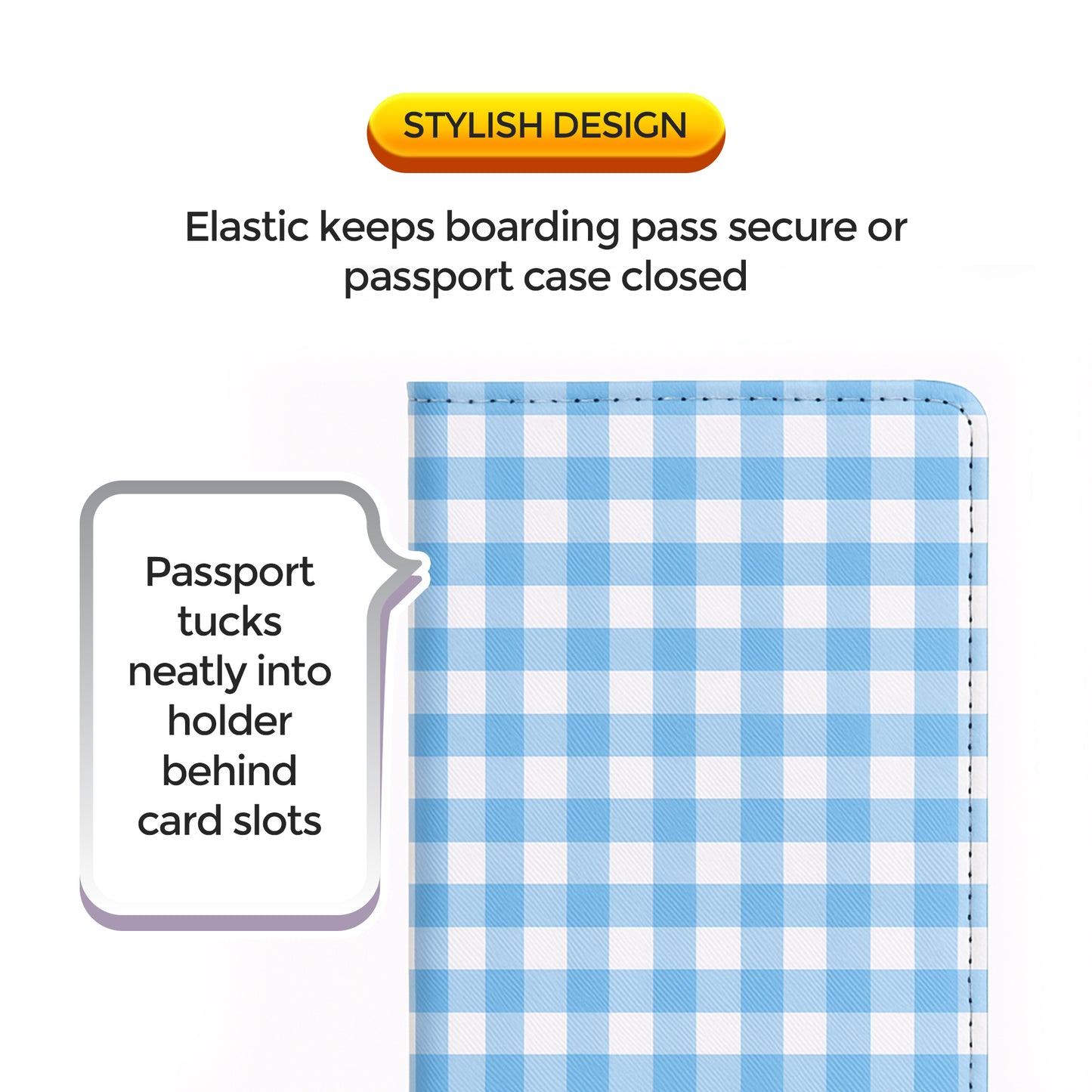 Jolitee Premium PU Vegan Leather Passport Holder, Blue Checked