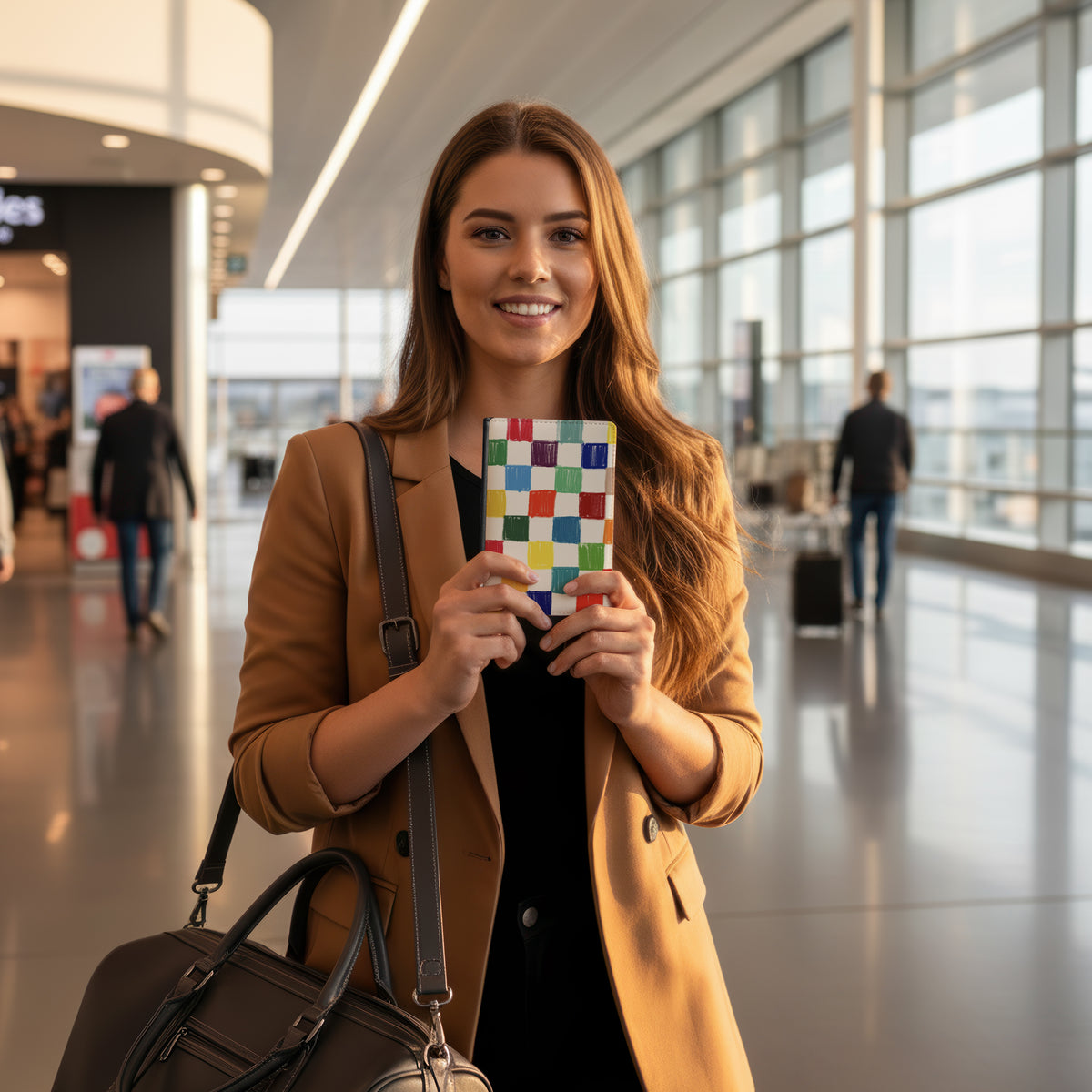 Jolitee Passport Holder, PU Vegan Leather, Patchwork, Black Back