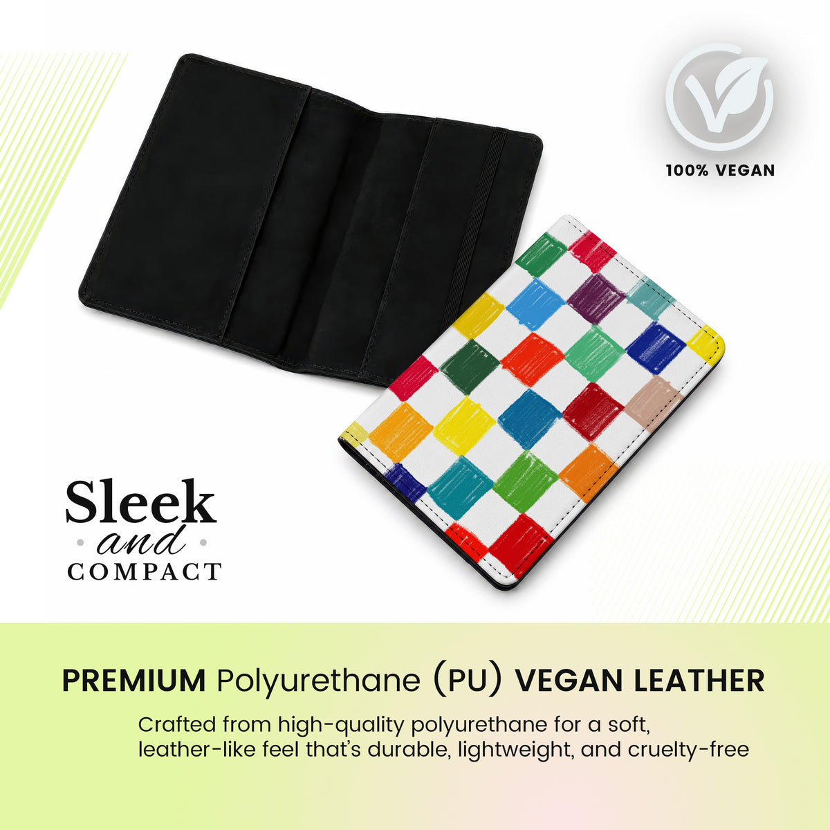 Jolitee Passport Holder, PU Vegan Leather, Patchwork, Black Back