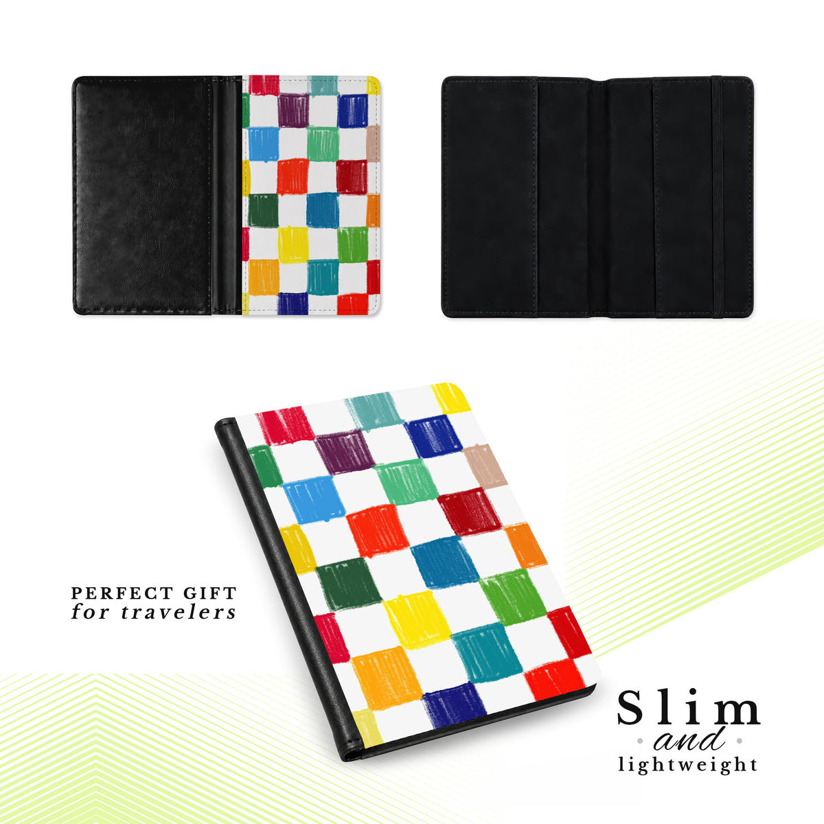 Jolitee Passport Holder, PU Vegan Leather, Patchwork, Black Back