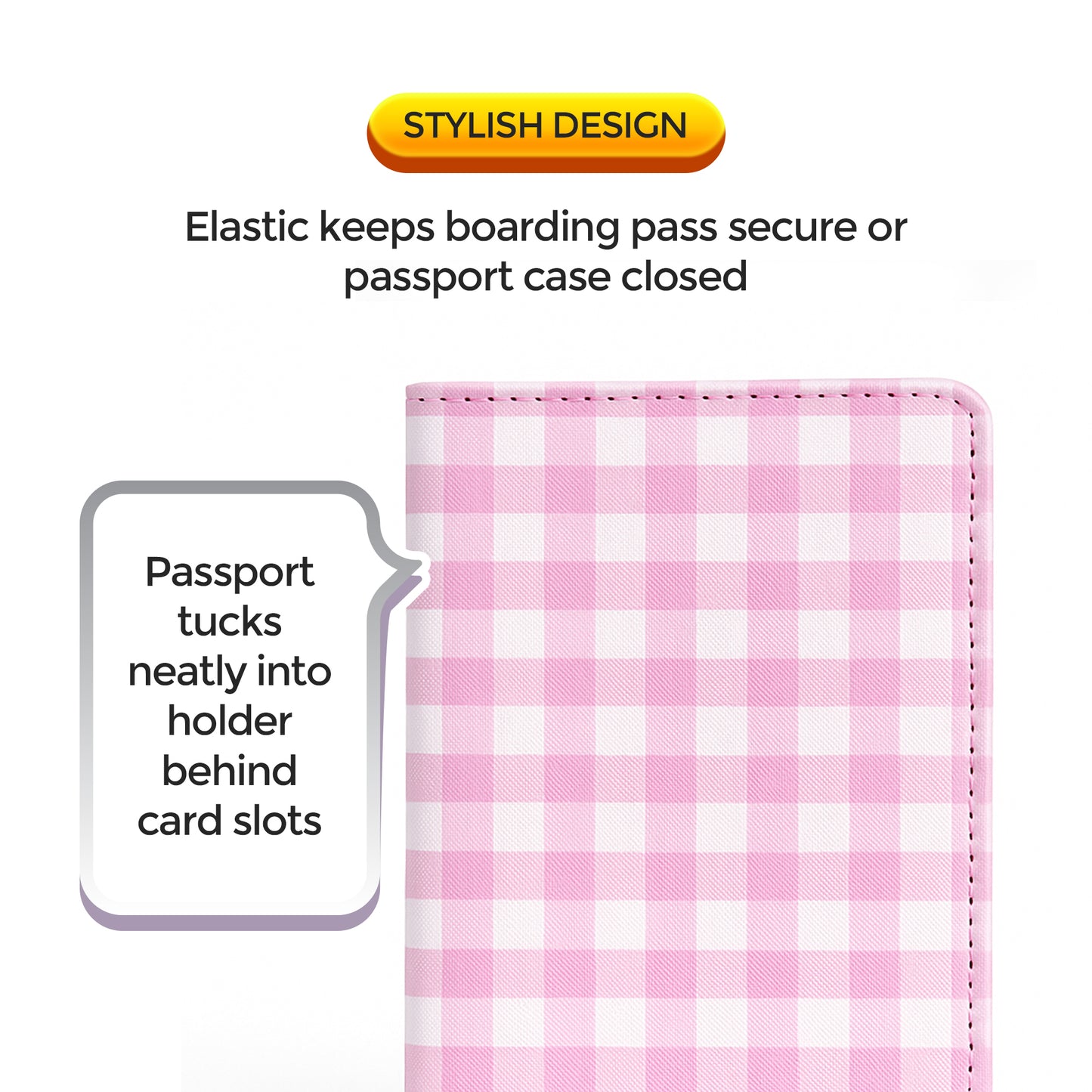 Jolitee Premium PU Vegan Leather Passport Holder, Pink Checkered